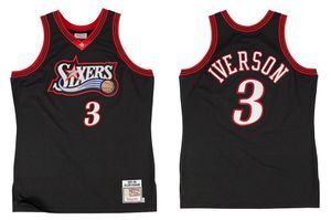 Allen Iverson Jersey Mitchell Ness 1996-97 Black White Blue Red Basketball Jerseys