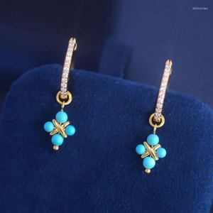 Hoop Earrings SLJELY Fashion S925 Sterling Silver Roma Blue Gem Stone Flower July Women Girl Party France Fine Brand Jewelry