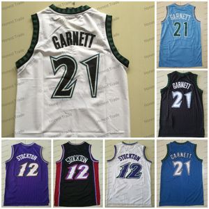 Camisa de basquete retr￴ 21 vintage John Garnett 12 Stockton Purple Blue White Mens Crequeado