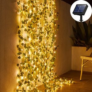 Solar Garden Lights String Light IP65 Vattentät utomhus Garland Led Artificial Vine Maple Leaf Fairy Light for Wall Fest Party Decor