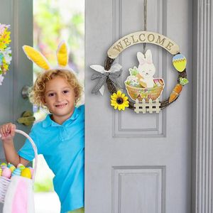 Decorative Flowers Easter Wreath For Front Door Wooden Garland Decor Welcome Sign Spring Ornaments Home Office Party