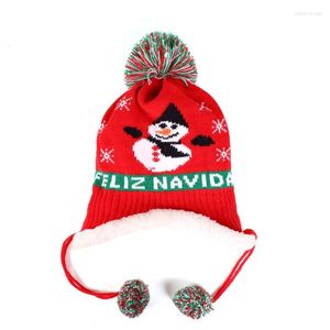 Berets Kids Winter Plush Lining Knitted Beanie Hat Christmas Santa Snowman Jacquard Cute Long Pompom Warm Earflap Hood Cap