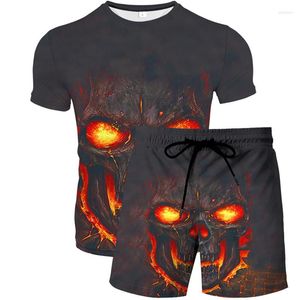 Herrspårar Yuha Skull Summer Man Set T shirts Shorts Sportwear Casual Jogging Sports Piece Outfit D Print Male Suit Beach Clo