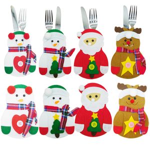 Kerstmis Santa Claus Knifes Forks Bag Xmas Reunion Dinner Zilverwerkhouders Zakken Pouch Snowman Elk Xmas Party Decoratie