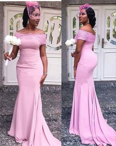 Koronkowe z druhny sukienki druhna afrykańska długa syrena zamiataj pociąg różowy sukienka weselna szat de soiree de mariage wieczorowe suknie balowe