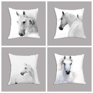 Animal White Horse Seat Cushion Plush Pillowcase Throw Pillow 45x45cm Decorative No filler for Sofa Home Decor 220507
