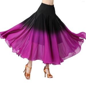 Stage Wear Womens Ballroom Dance Skirt Long Black Purple Gradient Fashion Performance Festival Practice Party Dress Latin