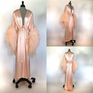 Wraps Sexy Women Robe Fur Nightgown Bathrobe Sleepwear V Neck Bridal With Belt Wedding Party Gifts Bridesmaid Dress