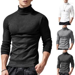 Erkek Sweaters Erkek İlkbahar ve Sonbahar Temel Ton Külot Boş Zaman Düz Renk Uzun Kollu Yüksek Boyun İnce Uygun Elastik Dipli T-Shirt