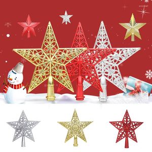 Decorações de Natal Árvore Top Star 20cm Glitter Gold Powlow Hollow Cinco pontilhados Ornamentos de Natal da Navidad Year Party Decor
