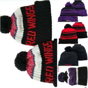 Devils Wings Beanie North American Hockey Ball Team Team Side Patch Winter Wool Sport Sport Hat Shull Caps A0