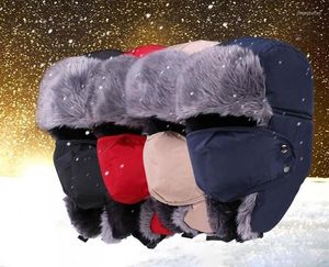 Berets Winter Trooper Hat Warm Trapper Cap Snow With Mouth Cover Women Men Lei Feng Faux Fur Ear Flap Cold Anti-Snow