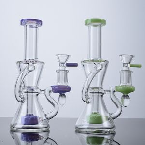 Klein Recycler Hookahs 7 Inch Small Bong Showerhead Perc Bongs Green Purple Heady Glass Water Pipes Mini Dab Rigs With Bowl