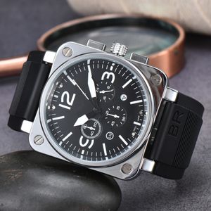 2022 Square Quartz Men's Luxury Watch Six Needle Multi-Function Chronograph With Calendar High-kvalitet Silicone Strap