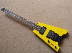 La chitarra elettrica senza testa gialla per la mano sinistra con tastiera in palissandro floyd rose può essere personalizzata come richiesta