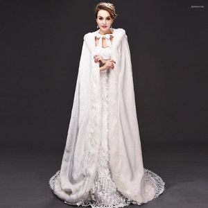 Wraps Women Warm Faux pälstrim Winter Bridal Cape Long Wedding Cloaks Huva för jul Termisk förtjockad utomhus dam rullad kappa