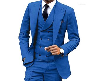 Men's Suits Latest Coat Pant Designs Slim Fit 3 Piece One Button Blue Gray Wedding Groom Tuxedos Party Gown Business Suit Custom Lager