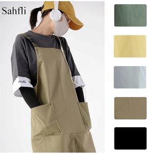 Solid Color Master Förkläden Arbetskock Cook Kitchen Förkläde Frisör Canvas ärmlös Bib Work Uniform Waterproof med fickor 220507