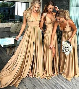 Bridesmaid Dresses Long V Neck Backless Split Prom Gowns for Women Party Evening Dress