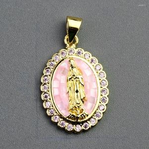 Anh￤nger Halsketten echte Muschel Jungfrau Maria Zirkon rosa Guadalupe Christian Amulett DIY Halskette Accessoires f￼r Schmuckherstellung Charme