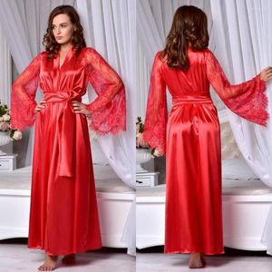 Wraps Red Bridal Bathrobe Lingerie Lace Floor Length Robes Long Sleeve Sleepwear Satin Silk Nightwear Babydoll Robe Dressing Gowns