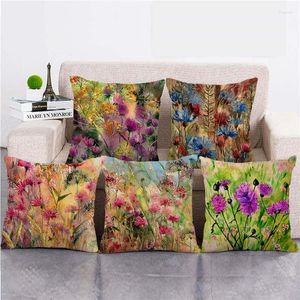 Travesseiro 45cm Aquarela cardo de aquarela Flores coloridas plantas linho/algodão Tampas de tampa da capa da capa de casa travesseiro de decoração