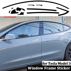 Araba Pencere Çerçevesi Sticker Tesla Modeli 3 2017-2022 Dış Dekorasyon Aksesuarları PVC Kapı Kolu Siyah Koruyucu Trim Şeritleri