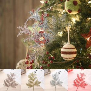 Christmas Decorations 10pcs/set Hollow Glitter Phoenix Tail Leaves Tree Branch Xmas Wreath Hanging DIY Scrapbook For Wedding