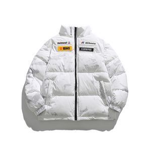 Vinter förtjockad varm jacka ner parkas streetwear harajuku tryck vadderad bubbla puffer jackor män kvinnor mode avslappnade rockar vita