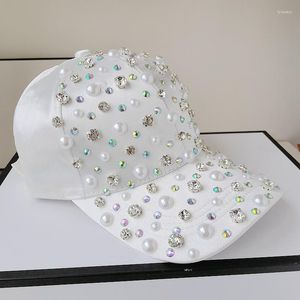 Caps de bola Mulher garota Rhinestone Pearl Baseball Hat White Pink Snapback Cap Moda 2022 Spring Sunhat Cool Alta qualidade