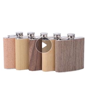 Boccetta per vino piatta tascabile portatile Creative Outdoor Flasks in acciaio inossidabile da 6 once con caraffa in legno LK324