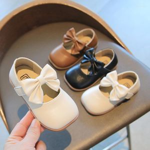 Flat Shoes Girls Bow Soft Spring Kids Leather Children Square Toe Dance Princess Toddler Baby Girl School Single