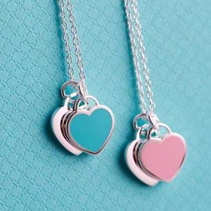 925 Silver Heart Pendant Necklace with Stamp Women Double Heart Letter Clavicle Chain Necklaces Gift for Love Girlfriend