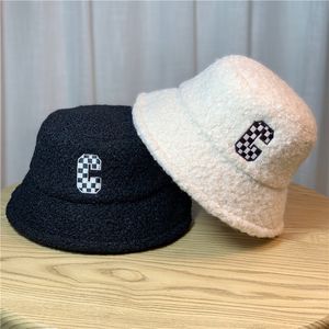ins embroidery Letter lamb wool Wide Brim Hats women fall and winter fashion warm Bucket Hat