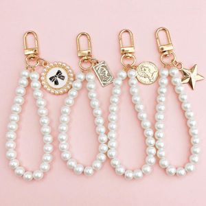 Keychains Fashion Pearl Keychain Love Heart Star Smile Pendant Holder Key Chain Women Girls Car Keyring Mobile Phone Bag Hanging Jewelry