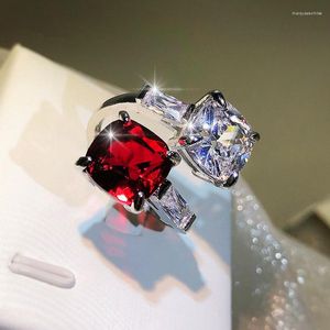 Wedding Rings Fashion And Elegant Fat Square Red White Zircon Engagement Ring Women's Prom Party Jewelry Valentine's Day Gifts
