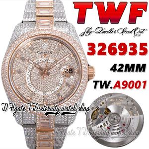 TWF V3 Sky tw326935 Mens Watch A9001 Complication Calendar Automatic Iced Out Diamonds inlay Dial 904L Oystersteel Diamond Bracelet Super Edition eternity Watches