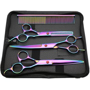 Colorido de tesoura de cabelo de 7 polegadas de 7 polegadas Definir ferramentas de cabelo dobradas no atacado de tesoura reta