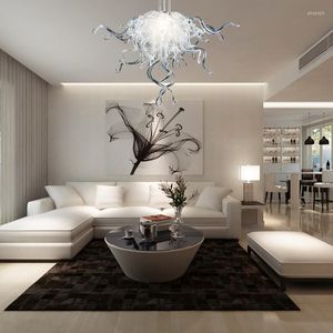 Chandeliers Luzes de teto branco transparentes contemporâneos sala de estar de estar em casa iluminação led de mão soprada de mão para refeições