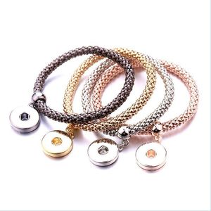 Bangle Justerbar stretch Metal Corn Chain Charm Bangle Fit 18mm Snap Buttons smycken Armband f￶r kvinnor Guld Sier Black Gift Drop D DHKGQ