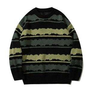 Herrtröjor harajuku män vintage jumper randig jungfru streetwear pullover överdimensionerad hip hop punk knitwear video morfar g221018