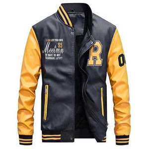 Men's Jackets Motorcycle Leather Men College Luxury Fleece Baseball Bomber Faux Coats Mens Winter Pilot