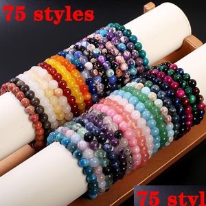 Bärade naturliga strängar Gemstone Healing Crystal Round Beads Armband Agate Amethyst Watermelon Rose Quartz Morgan Stone Malachite T DHA61