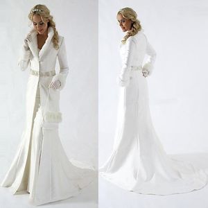 Avvolge giacca da sposa invernale moderna maniche lunghe cappotto da sposa in pelliccia sintetica scialle carino tessuto in raso con mantello da festa