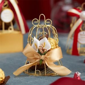 Mini-Metallgold-Weißblech-Vogelkäfig-Süßigkeitskästen Babypartybevorzugungs-Geschenkbox für Gäste Hochzeitsgeschenke Party-Geburtstags-Souvenir 220427