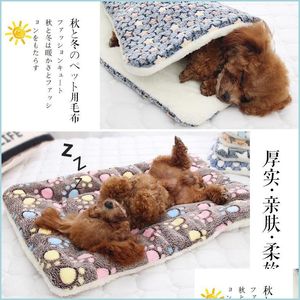 Dog Houses Kennels Accessories Pet Slee Mat Warm Dog Bed Kennels Accessories Soft Fleece Pets Blanket Cat Litter Puppy Sleep Lovel Dhkq5