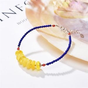 Charm Armband Big Promotion Natural Ambers Beads Armband Gems Lapis Lazuli Stone 925 Sterling Silver Bangle Twistband Clasp smycken