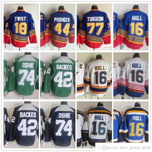 Película CCM Camisetas de hockey sobre hielo vintage cosidas 16 Brett Hull 18 Tony Twist 44 Chris Pronger 77 Pierre Turgeon 74 T.j. Oshie 42 David Backes