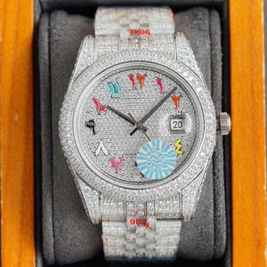 손목 시계 다이아몬드 손목 시계 패션 자동 기계식 시계 남성 시계 41mm 스테인 스틸 스트랩 사파이어 방수 다이아몬드