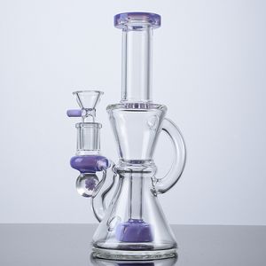 Klein Recycler Bong Bong in vetro a mano piccola da 7 pollici Soffione doccia Perc Narghilè Tubi per acqua in vetro verde viola inebriante Tubo dritto Giunto da 14 mm Samll Dab Rigs